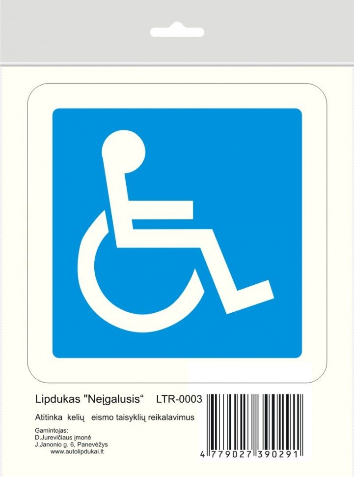 Neįgaliojo vairuotojo ženklo lipdukas
